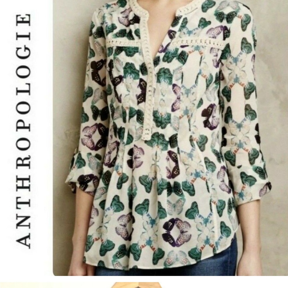 Anthropologie Butterfly cotton blouse size 4 “Maeve”